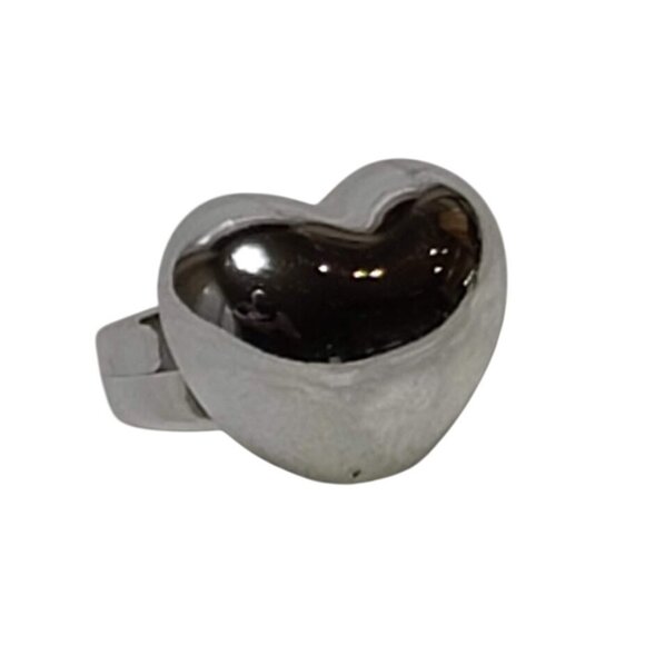 Other - Vintage Puffy Chunky Heart Ring Silver Plastic Toy Jewelry
